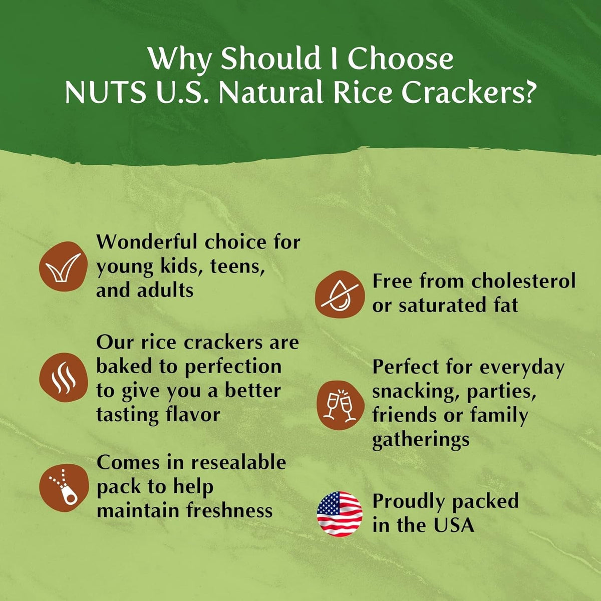 NUTS U.S. - Oriental Rice Crackers | No Artificial Colors | Crunchy | Natural | Packed in a Resealable Bag!!! (2 LBS)