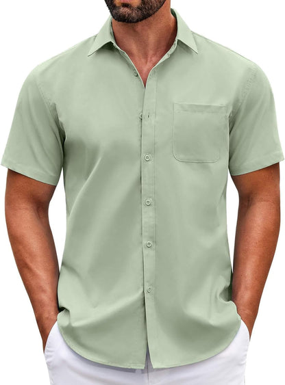 Mens Short Sleeve Casual Button down Shirts Summer Untucked Dress Shirts with Pocket
