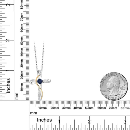 Infinity Cross Necklace for Women | 925 Sterling Silver and 10K Yellow Gold | Gemstone Birthstone and White Lab Grown Diamond Cross Faith Pendant Necklace | with 18 Inch Chain