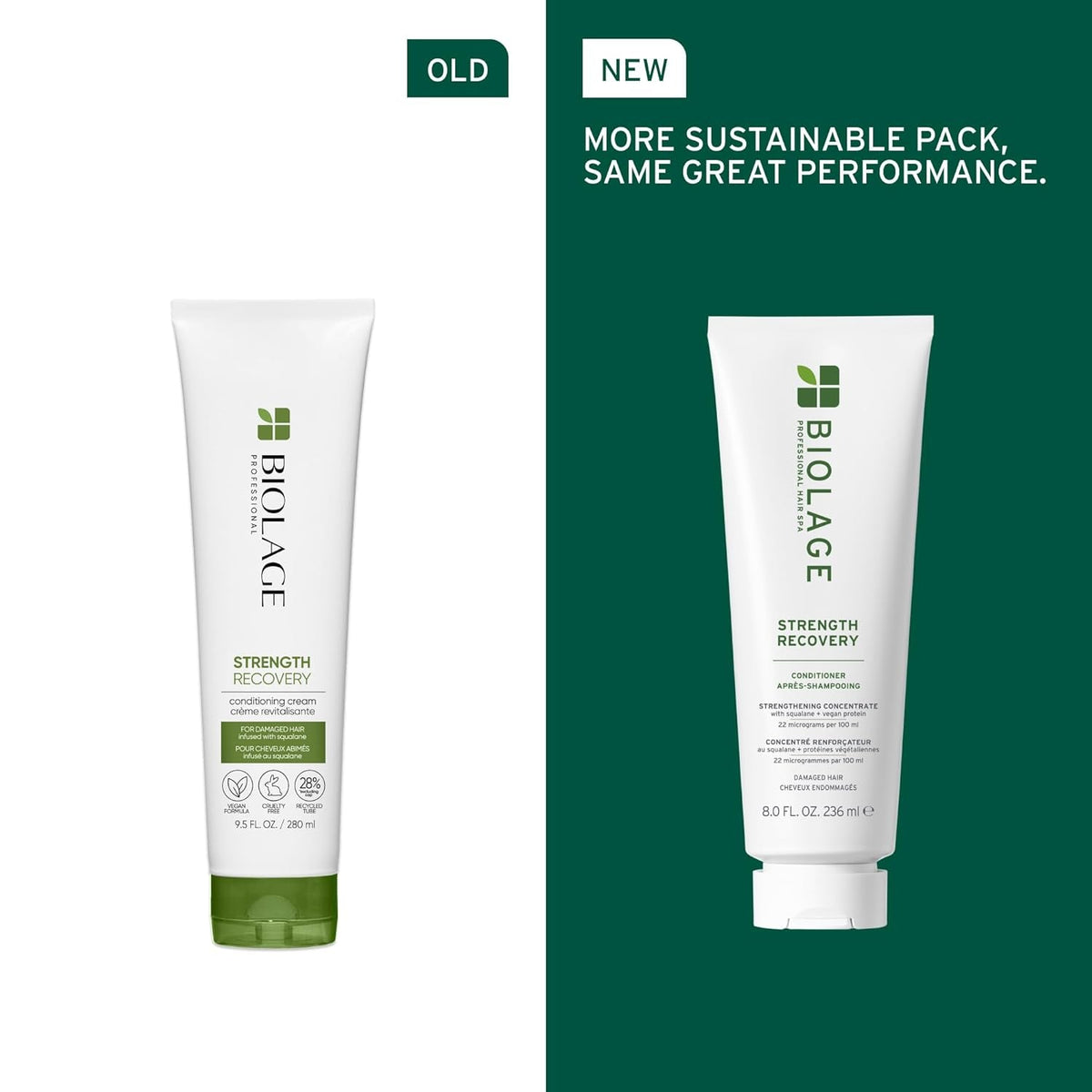 Biolage Strength Recovery Conditioner - Moisturizes & Strengthens Damaged Hair, Softness & Shine, Olive Squalane & Vegan Proteins, Paraben-Free, Vegan, Packaging May Vary