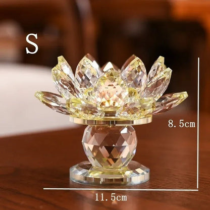 Crystal Glass Lotus  Candle Tea Light Holder Buddhist Candlestick Home Decoration