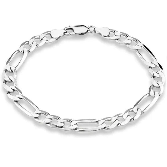925 Sterling Silver Gold Italian 8mm Solid Diamond-Cut Figaro Link Chain Bracelet for Men Jewelry