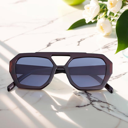 Trendy Designer Inspired Aviator Sunglasses for Women Men Hexagonal Square Thick Frame Double Bridge Sun Glasses