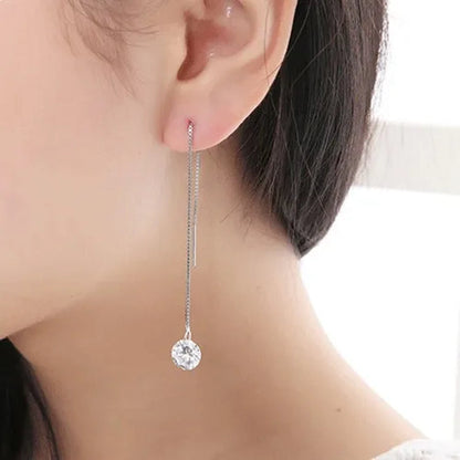 925 Sterling Silver Long Chain Tassel CZ Dangle Threader Earrings for Women Girl