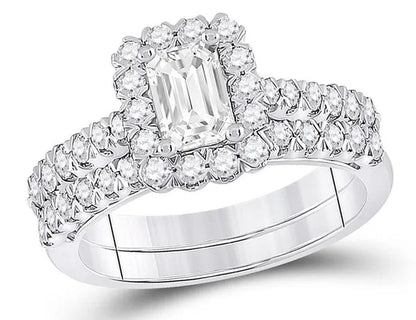 1.50 Carat (ctw G-H, I1-I2) Emerald-Cut Diamond Engagement Ring and Wedding Band in 14K White Gold