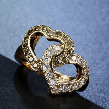Fashion Jewelry Yellow colour Heart White Topaz Peridot Wedding Set Rings Bridal Sz 6-9