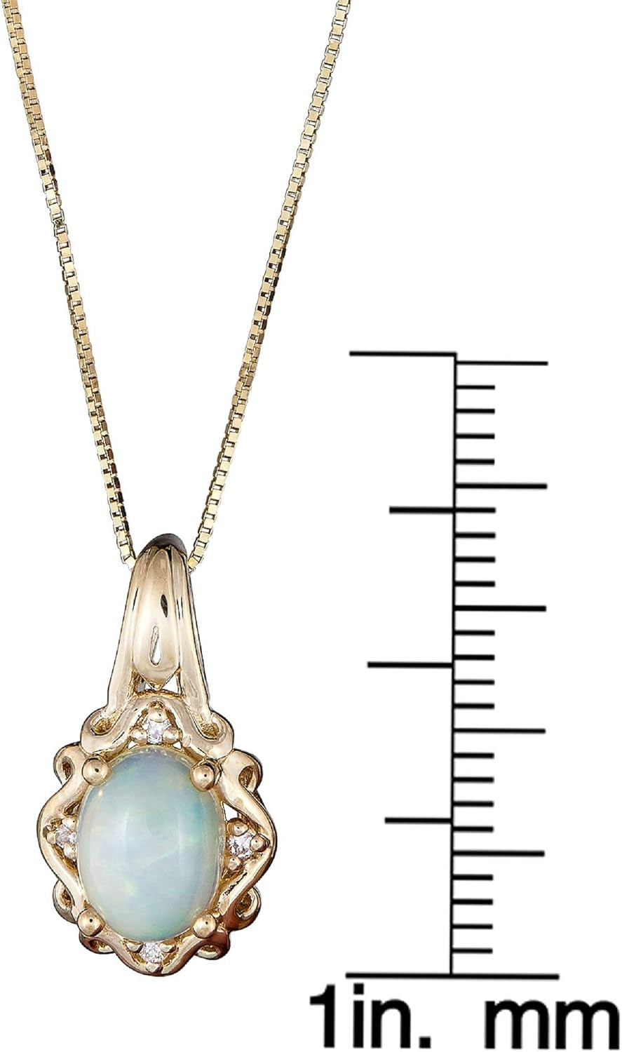 10K Yellow Gold Natural Opal Natural Diamond (I1,I2) Pendant Necklace with Gold Chain for Women Jewelry Gifts
