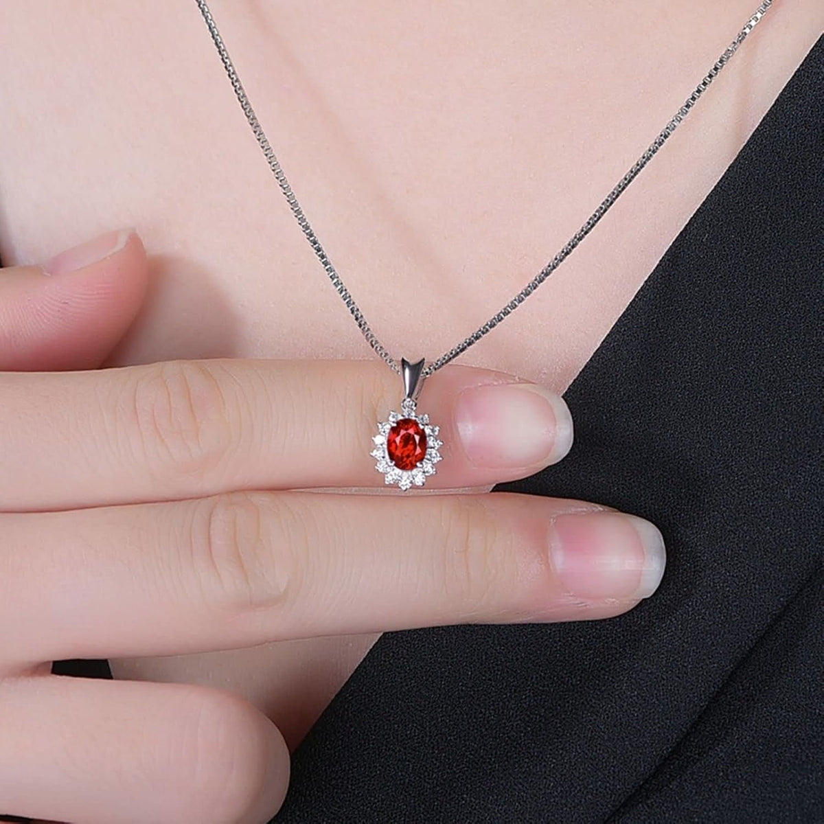 18K Real White Gold Necklaces for Women, Necklaces for Women Elegant Sunflower with Diamond and Ruby 0.55Ct 0.75Ct