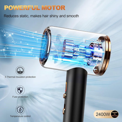 Ionic Hair Dryer,Blow Dryer, with Diffuser & Concentrator Nozzle,Secadora De Pelo | 1875W Turbo Ultra-Quiet Motor | 2 Heat & 3 Speed Settings | Quick Heat-Up & Constant Temperature,Black