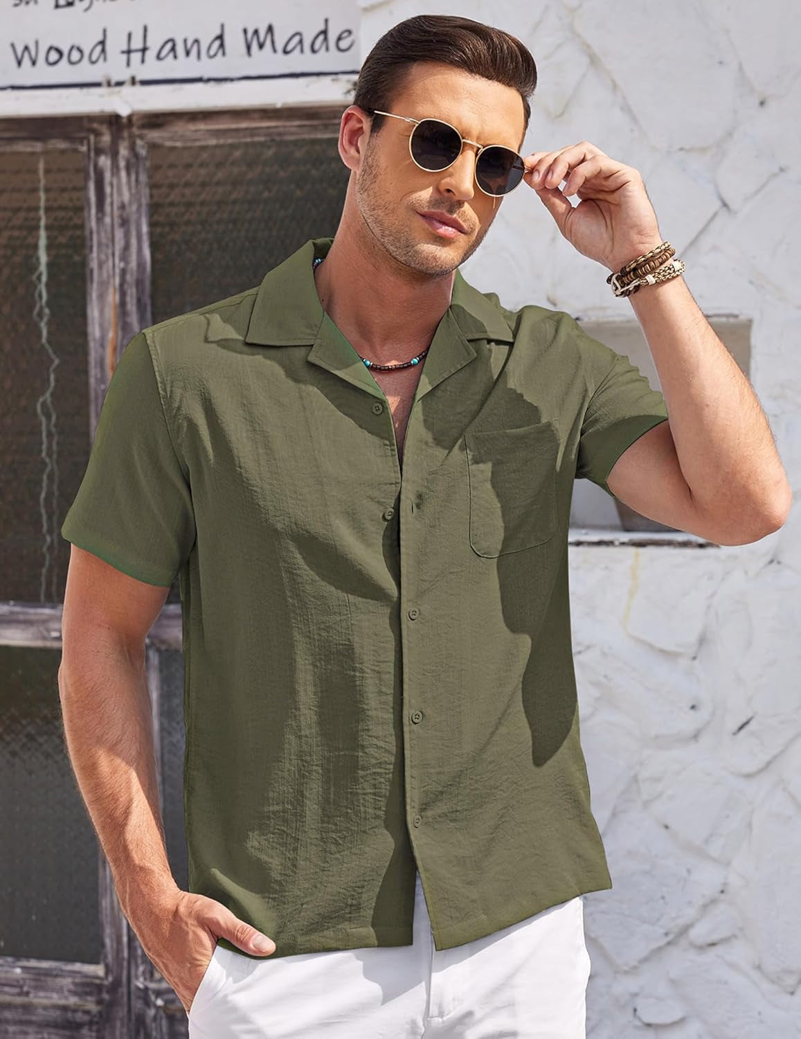 Men'S Casual Button down Shirts Short Sleeve Summer Cuban Vacation Beach Shirts