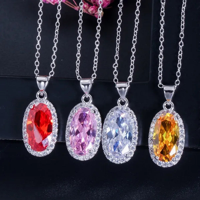 Gloriya Brand 925 Sterling Silver Bright Oval Yellow Topaz Crystal with White CZ Pendant Necklace Earrings and Ring Set for Women Gorgeous Cocktail Party Jewelry Sets