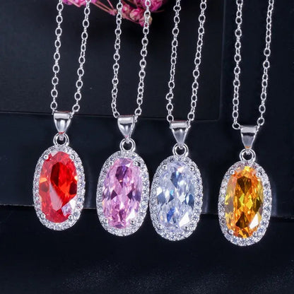 Gloriya Brand 925 Sterling Silver Bright Oval Yellow Topaz Crystal with White CZ Pendant Necklace Earrings and Ring Set for Women Gorgeous Cocktail Party Jewelry Sets