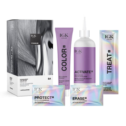 Permanent Hair Color Kit | BA Titanium - Pure Cool Gray | 100% Gray Color Coverage + Strengthen + Shine | Ammonia Free