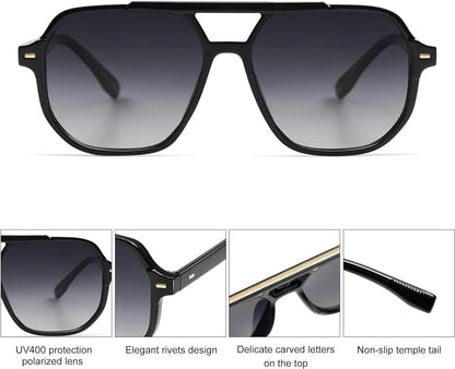 Retro Trendy Aviator Polarized Sunglasses Men Women Vintage 70s Square Stylish Frame Sun Glasses SJ2283