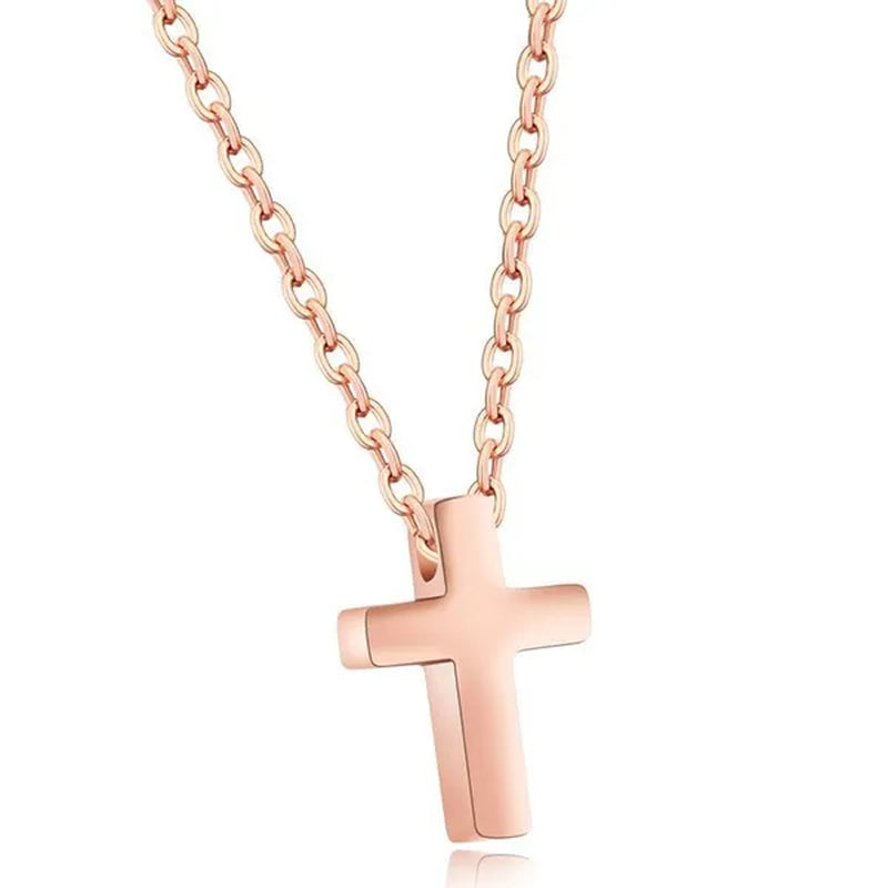 Simple Style Titanium Steel Silver / Black / Rose Gold Exquisite Tiny Cross Pendant Choker Necklaces New Elegant Charm Clavicle Chain Necklace For Women Girl Jewelry 45cm Chain