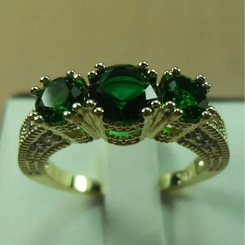 Natural 2.66CT Emerald Diamond 14K Yellow Gold Ring Size 6-10