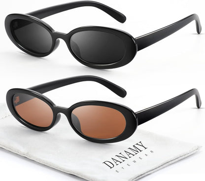 Retro Oval Sunglasses for Women Men Fashion Small Frame Sun Glasses 90s Style Driving Glasses UV400 Protection