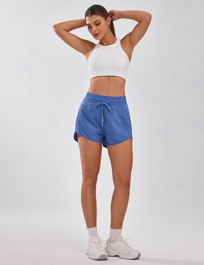 Women'S Running Shorts High Waisted Athletic Shorts Summer Gym Workout Short with Zipper Pockets