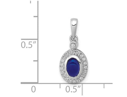 3/5 Carat (ctw) Natural Cabachon Blue Sapphire Drop Pendant Necklace in 14K White Gold with Diamonds