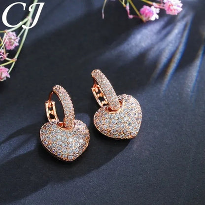 CANDICE Gorgeous Party Jewelry Set Full Micro Pave Tiny Cubic Zirconia Rose Gold Plated Love Heart Pendant Necklace Earrings For Women Gift