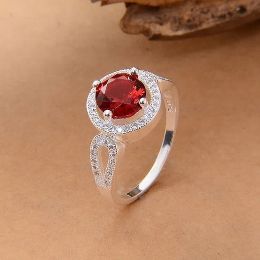 Women 925 Silver Plated Ruby Wedding Promise Party Ring Size 6-10 (Choice Size )