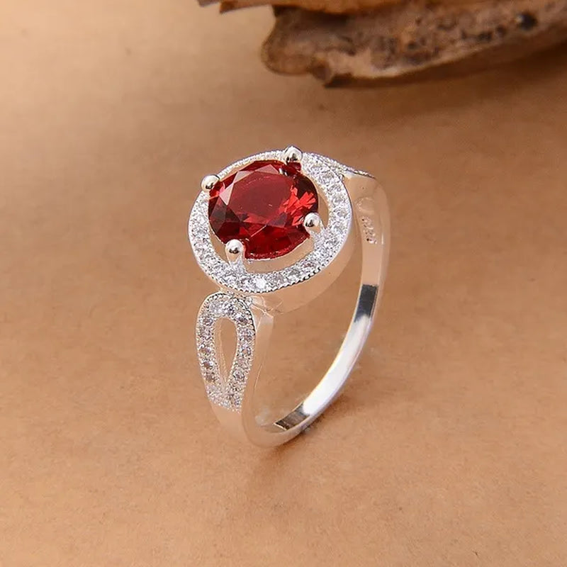 Women 925 Silver Ruby Wedding Promise Party Ring Size 6-10 (Choice Color and Size )