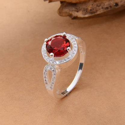 Women 925 Silver Ruby Wedding Promise Party Ring Size 6-10 (Choice Color and Size )