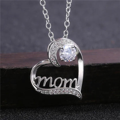 Love Mum Silver Plated Ruby MOM Character Emerald Necklace Jewelry Family Birthday Best Gift for Mother Mummy Party Wedding Band Necklace Christmas Gift