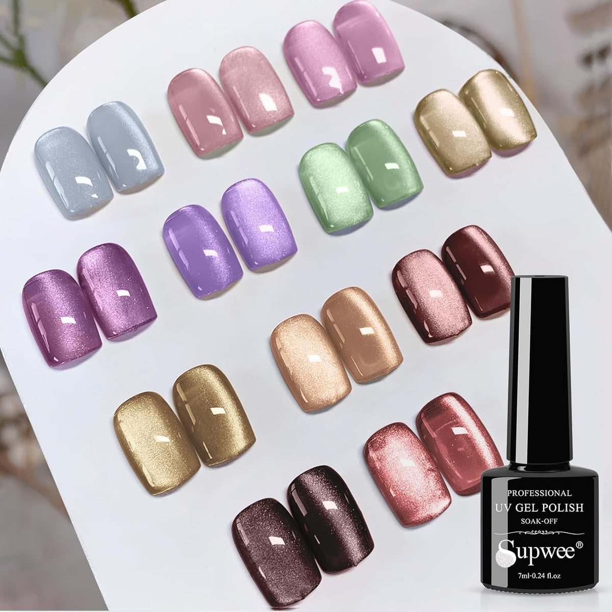 Reflective Cat Eye Gel Nail Polish Sparkling Holographic Magnetic Nail Polish Gel 9D Cateye Gel Polish Set 12 Colors with Magnet for Home DIY Manicure Nail Salon