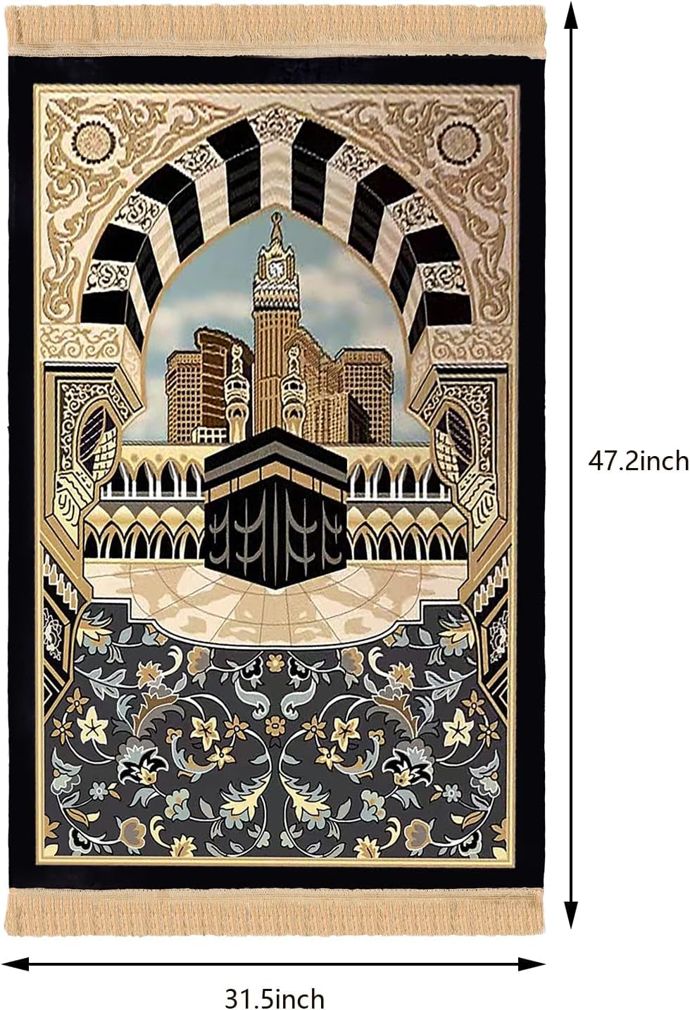 Thick Padded Muslim Prayer Rug Traditional Patterns Islam Prayer Mat with Tassels, Comfort Kneel Floor Carpet Islamic Namaz Rug Praying Mat Home Decor, Eid Ramadan Rug for Men Women Kids