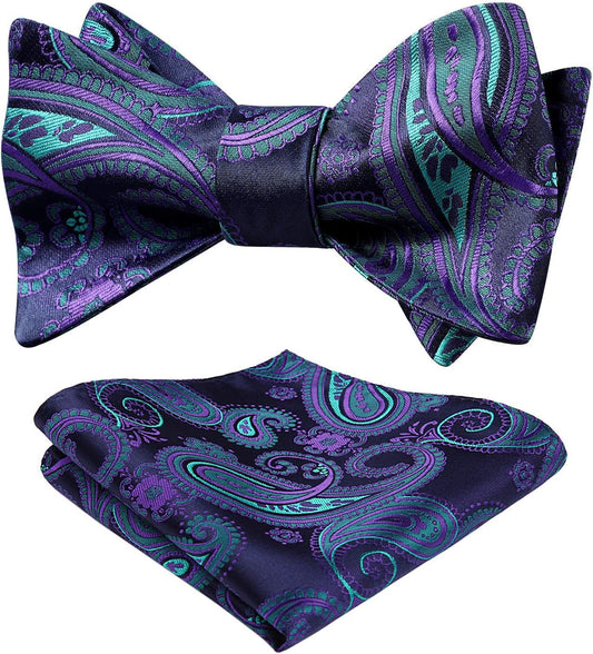 Bow Ties for Men Floral Bowties Mens Self Tie Bow Tie Handkerchief Jacquard Woven Bowtie Pocket Square Set