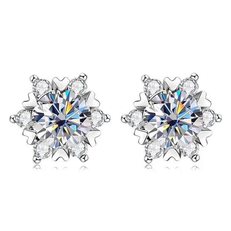 Fashion Cubic Zirconia Snowflake Flower Stud Earrings for Women Daily Casual Accessories Christmas Gift