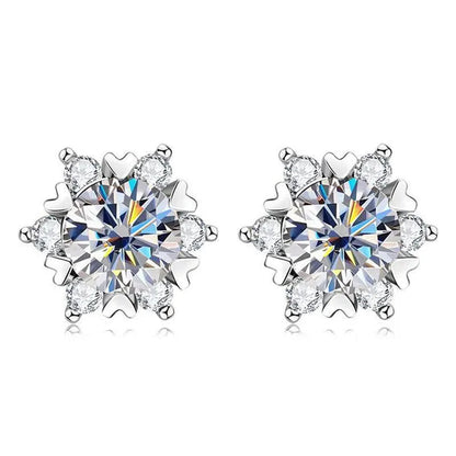 Fashion Cubic Zirconia Snowflake Flower Stud Earrings for Women Daily Casual Accessories Christmas Gift