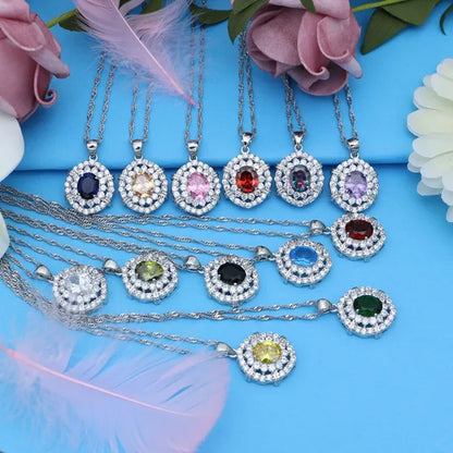 Oval 925 Silver Party Jewelry Sets blue sapphire White CZ Earrings Pendant Necklace Rings Bracelet Gift For Women