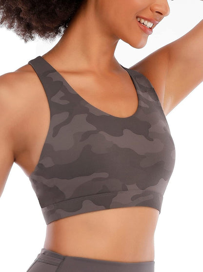 Sports Bra for Women, Criss-Cross Back Padded Strappy Sports Bras Medium Support Yoga Bra with Removable Cups