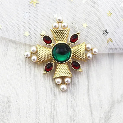 Luxury Creative Antique Engraved Baroque Style Pearl Ruby Retro Brooch Girl