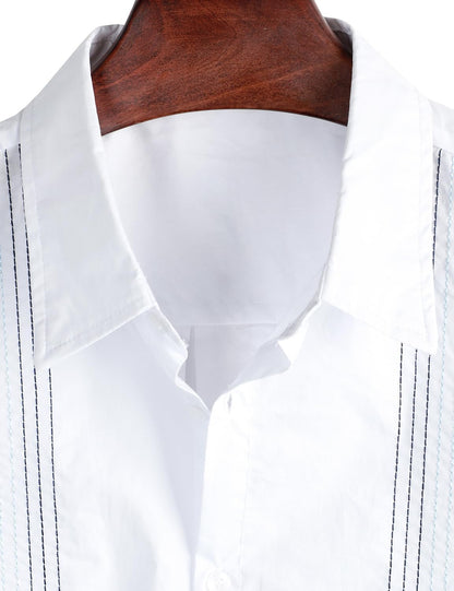 Mens Hawaiian Cotton Linen Shirts Casual Short Sleeve Button down Shirts Summer Beach Embroidered Shirts