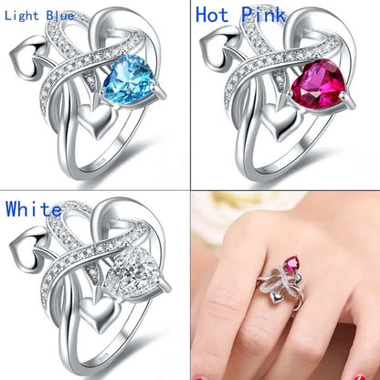 6mm Heart Cut Ruby & Aquamarine & Topaz 925 Sterling Silver Jewelry Vintage Wedding Engagement Rings Romantic Bride Engagement Anniversary Ring Size 6-10