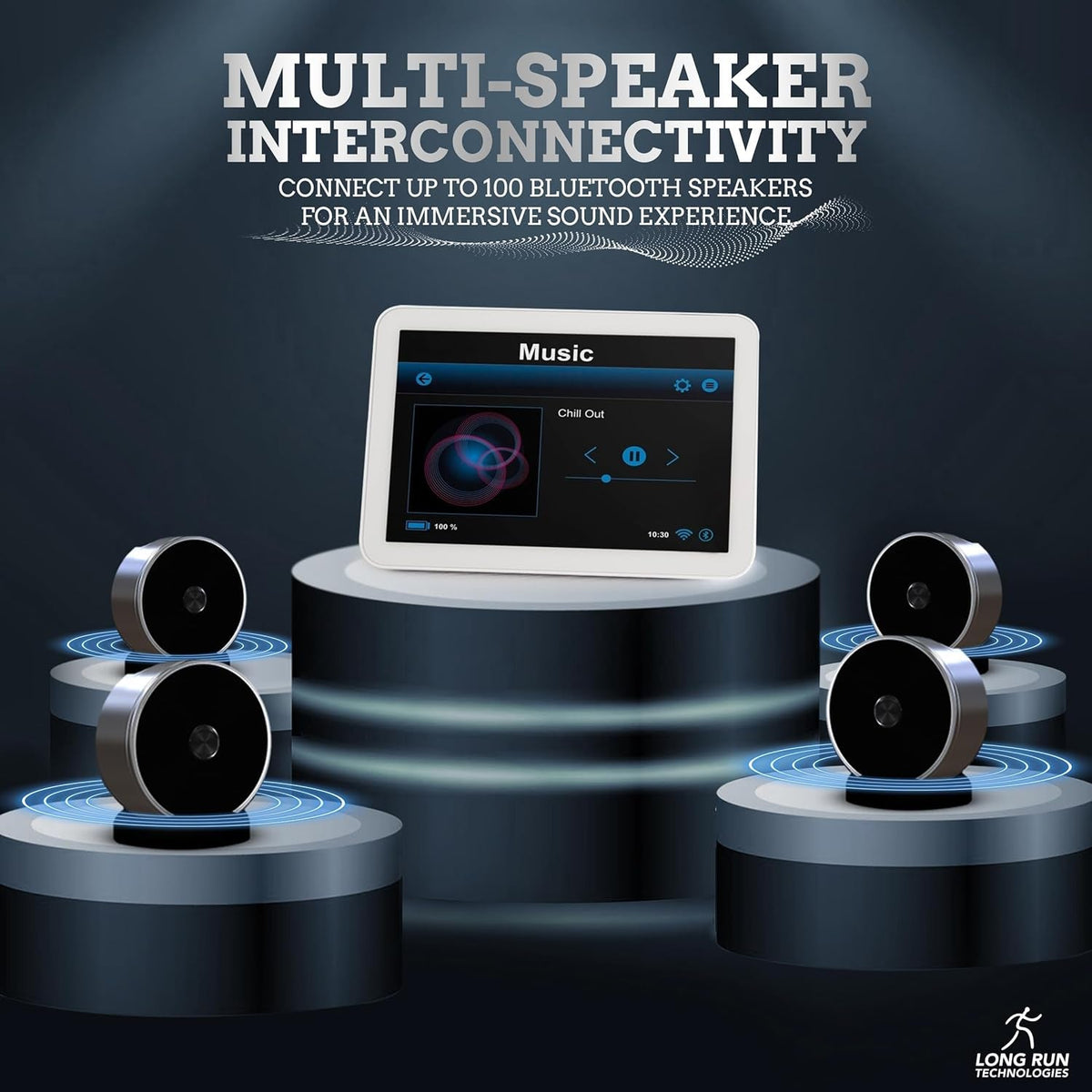 Bluetooth Speaker Set: Wireless Stereo Dual Pairing Portable Twin TWS System with Big Rich Bass Hi-Fi Multi-Room Indoor Outdoor Use Home Deck Pool Work Travel Party Camping Gift Decor Idea (Chrome)