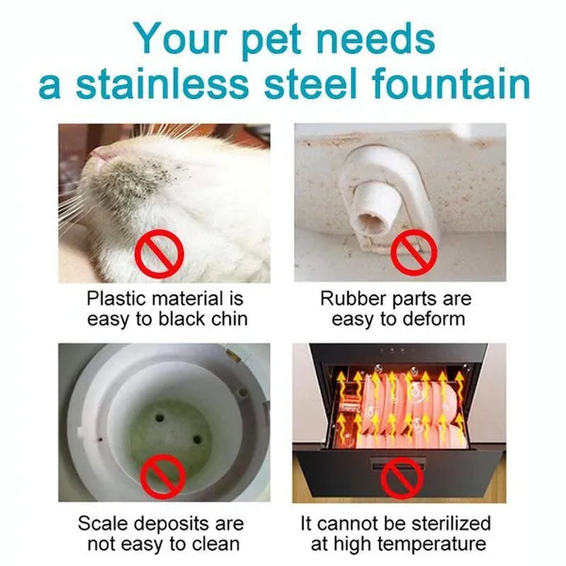 Stainless Steel Cat Fountain With Water Mark Automatic Cats Water Dispenser Filter Pet Cat Ultra Quiet Pump Water Foutain