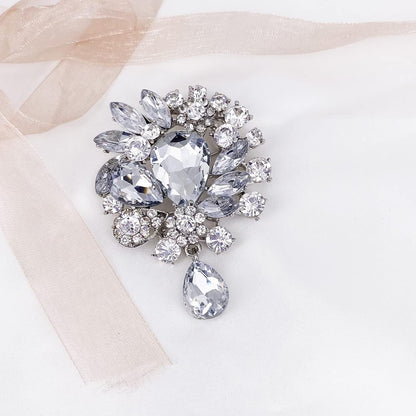 Vintage Wedding Bridal Big Blue Crystal Rhinestone Tear Drop Brooch Pin for Women