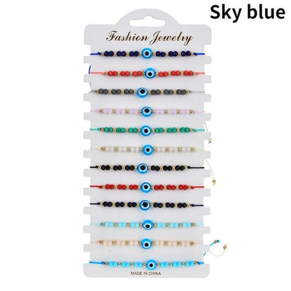 12 Pcs/Lot Fashion Colorful Evil Eye Beaded Bracelets Handmade Braided Adjustable Yoga Bracelet for Women Men Jewelry