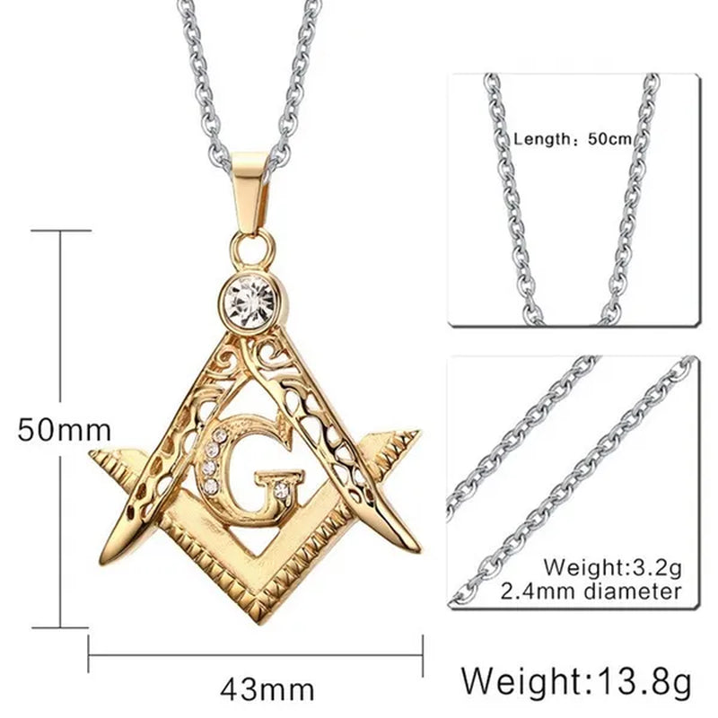 Hip-hop Punk Fashion Necklace with Diamond Pendant Masonic Gold Pendant Pendant for Men