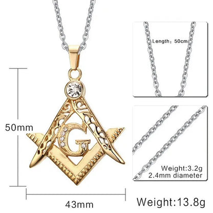 Hip-hop Punk Fashion Necklace with Diamond Pendant Masonic Gold Pendant Pendant for Men
