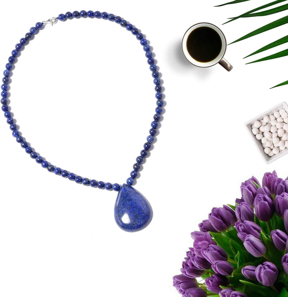 Shop LC Lapis Lazuli Necklace in 925 Sterling Silver - Lapis Lazuli Teardrop Pendant Beaded Necklace - 18" Necklace Length Costume Jewelry for Women Christmas Gifts for Women