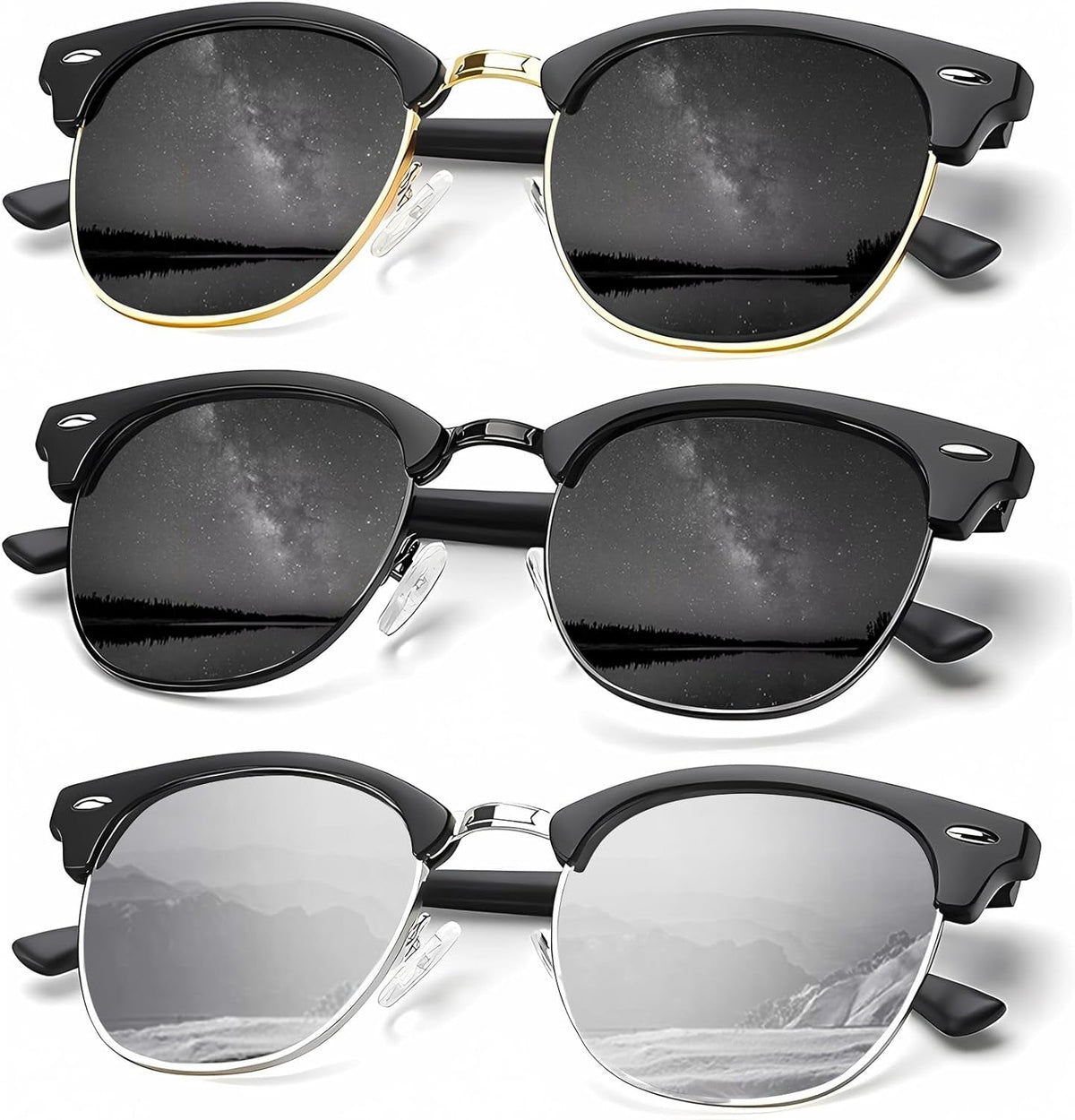 Sunglasses Men Polarized Sunglasses for Men Women Unisex Semi-Rimless Frame Retro Driving Sun Glasses UV Blocking