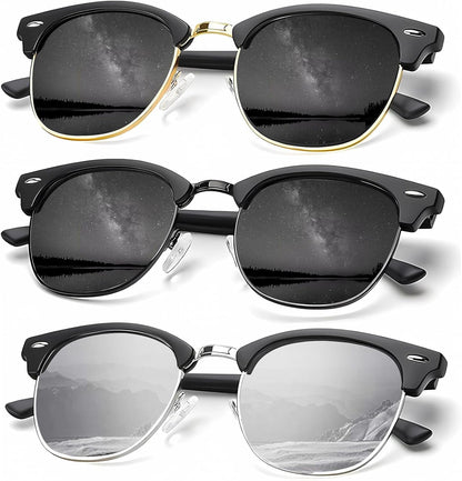 Sunglasses Men Polarized Sunglasses for Men Women Unisex Semi-Rimless Frame Retro Driving Sun Glasses UV Blocking