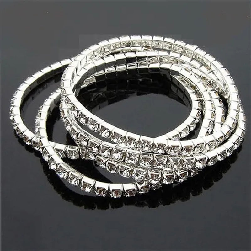 Wholesale 20PCS Stretch Rhinestone Crystal Bracelets Silver Plated CZ Inlay Gift