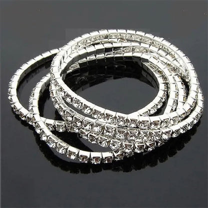 Wholesale 20PCS Stretch Rhinestone Crystal Bracelets Silver Plated CZ Inlay Gift