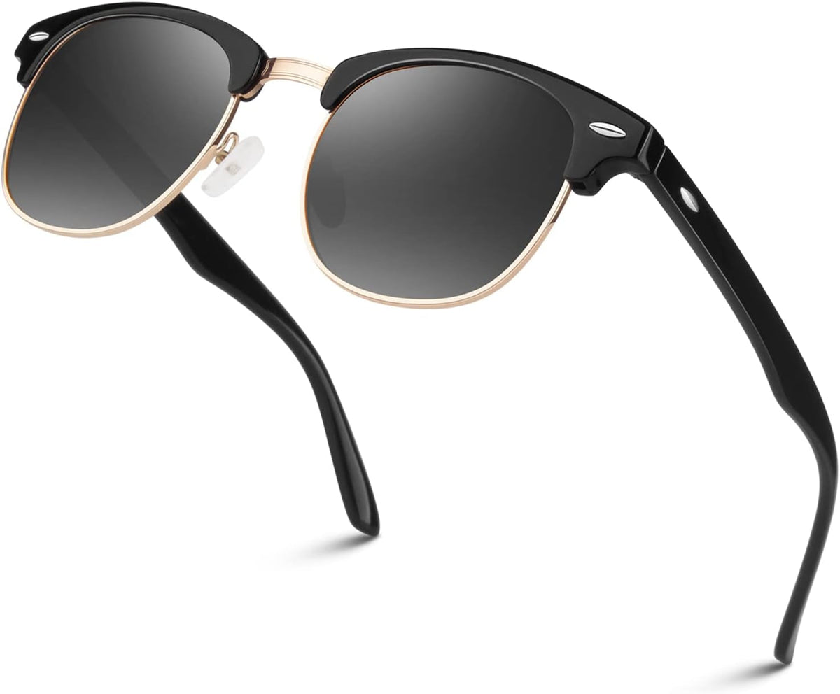 Polarized Semi Rimless Sunglasses for Men Women, Classic Retro Shades Half Frame Driving Sun Glasses UV Protection